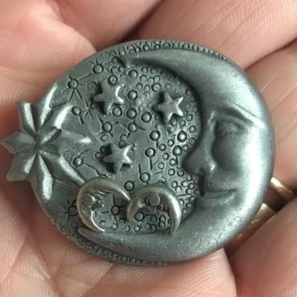 Moon & Stars Pewter Brooch & Earrings - Picture 5 of 5